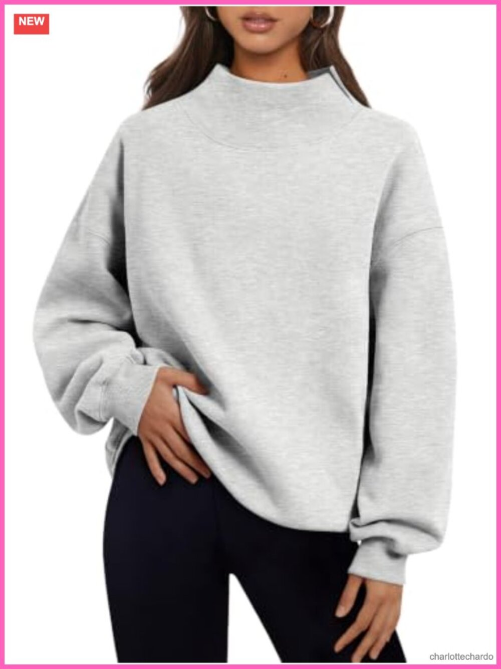 Cozy Fleece Lined Mock Neck Oversized Pullover Sweatshirt